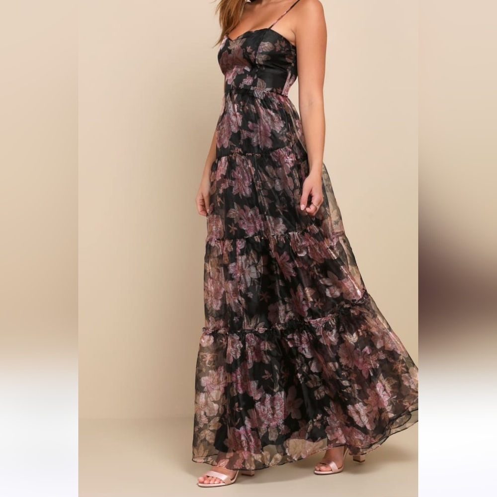 Lulu's Black and Pink Floral Maxi Skirt